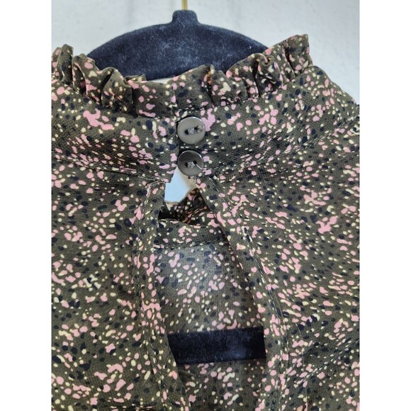 Vero Moda Blouse XS Green Pink Floral Ruffle High Neck Frill Long Sleeve Boho - Picture 4 of 7